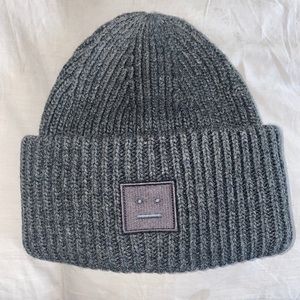 Acne Studios Grey Pansy Face Rib Knit Bean…